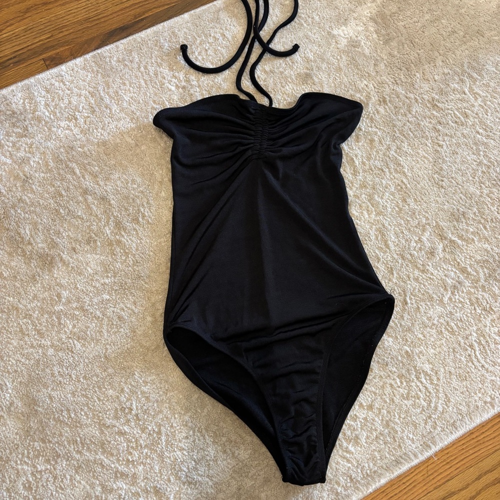 Zara off the shoulder black tube top with tie around neck
